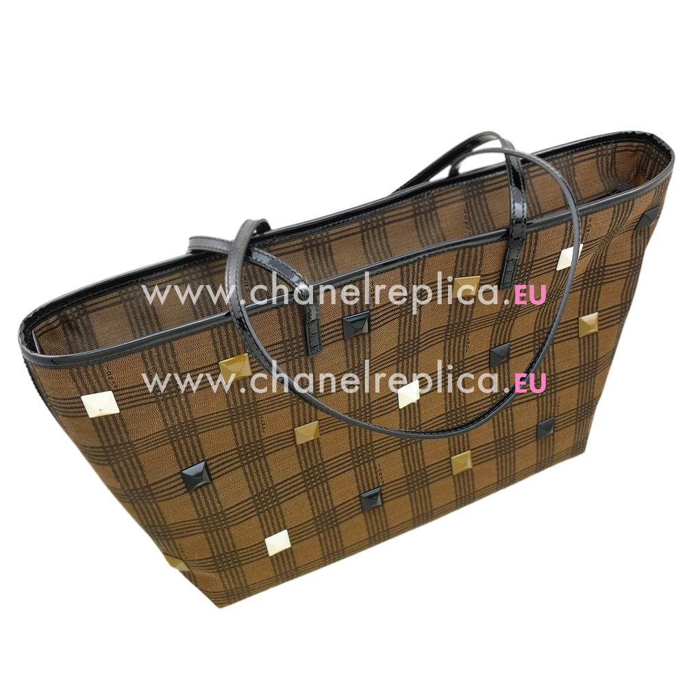 Fendi Straight Line Canvas Zipper Handle Bag Coffee F7011105