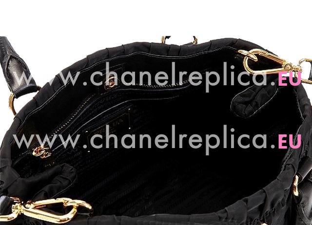 Prada Gaufre Nylon Ruffled Small Handbag In Black P321158