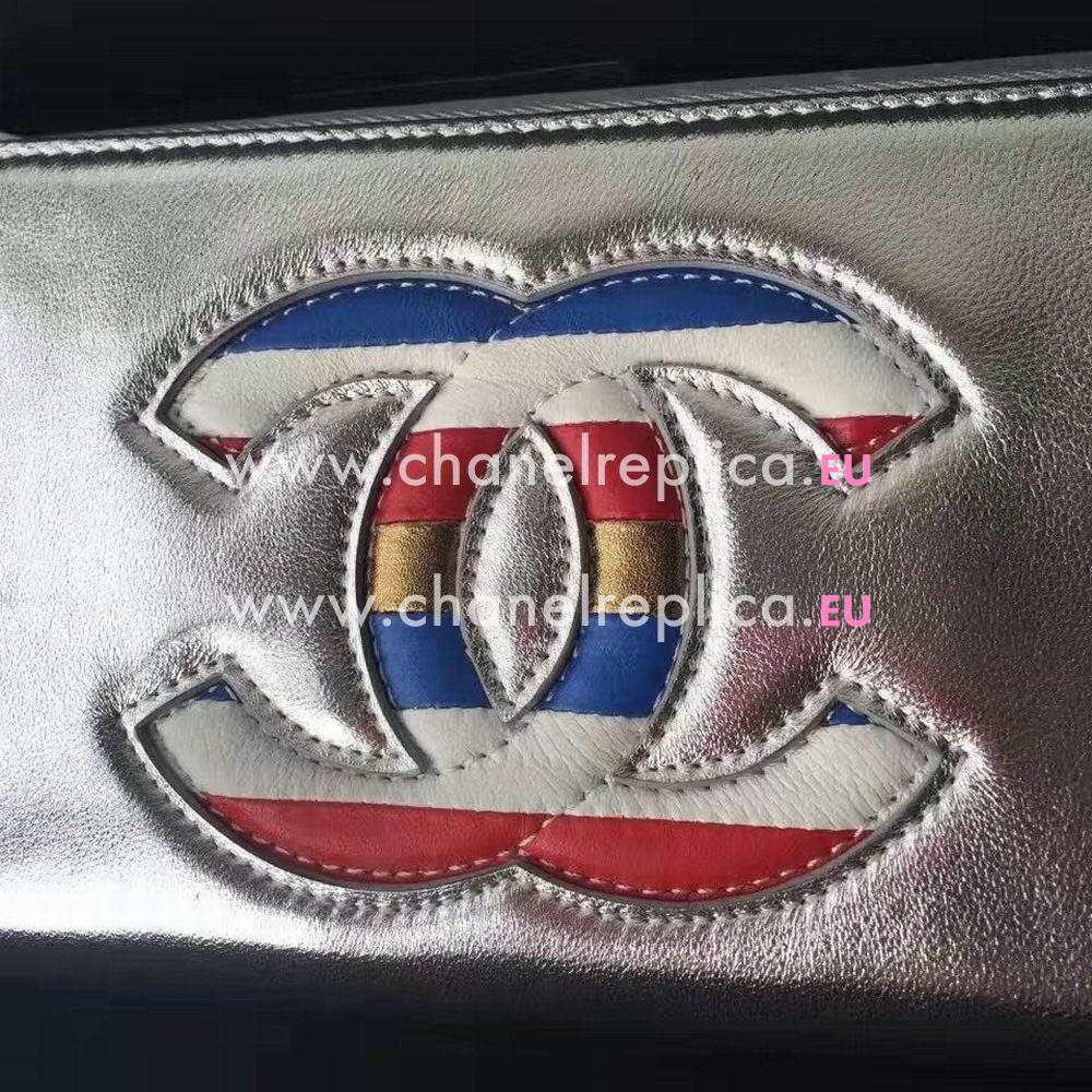 Chanel CC logo Calfskin Long Wallet Silvery C6120616