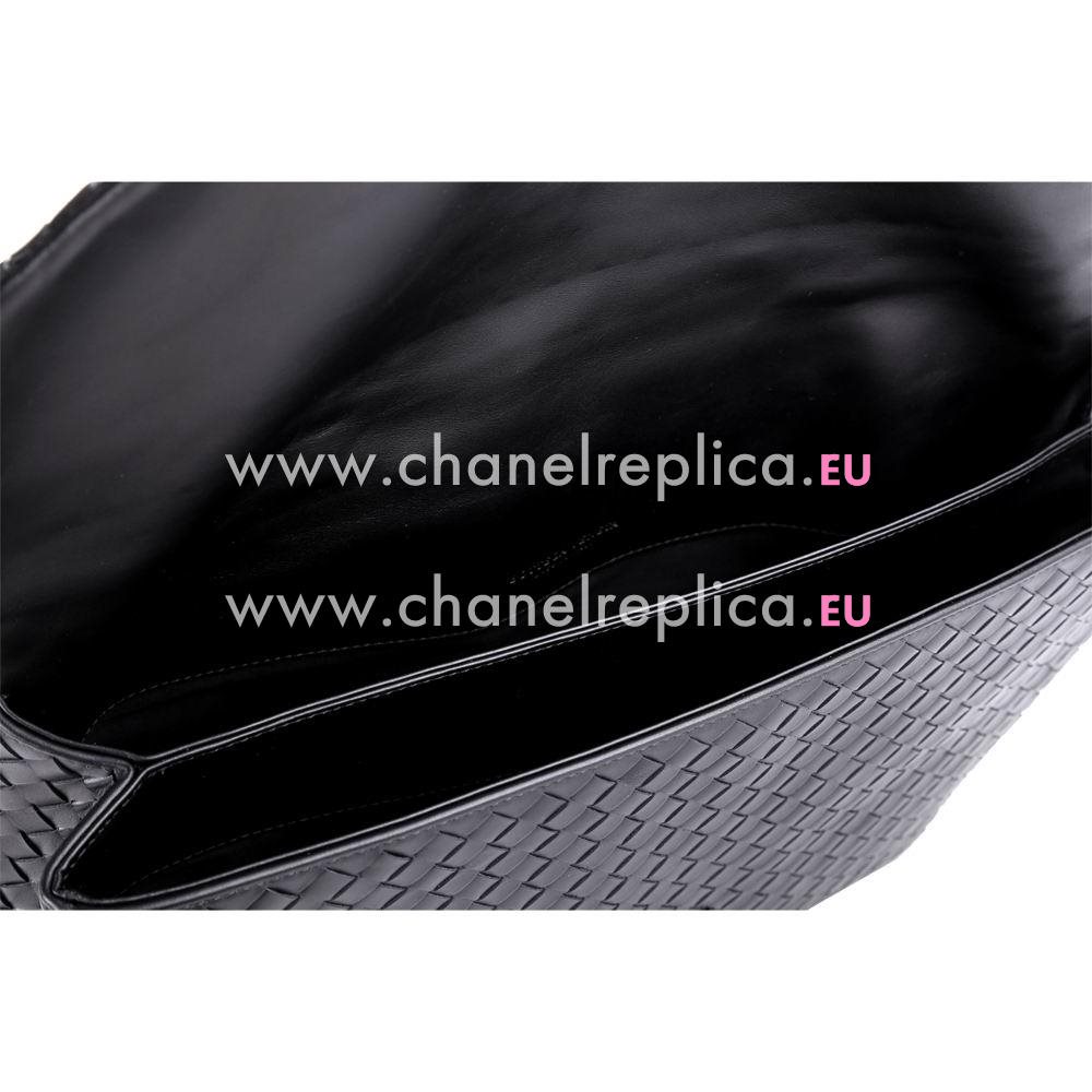 Bottega Veneta Intrecciato VN Calfskin Leather Woven Briefcase Black B5863252