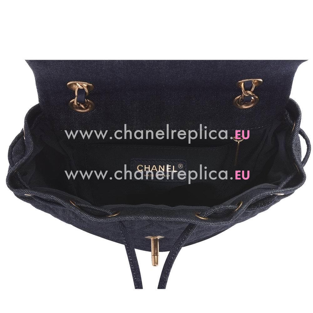 Chanel Dark Blue Denim Canvas Gold Chain Backpack A91122C