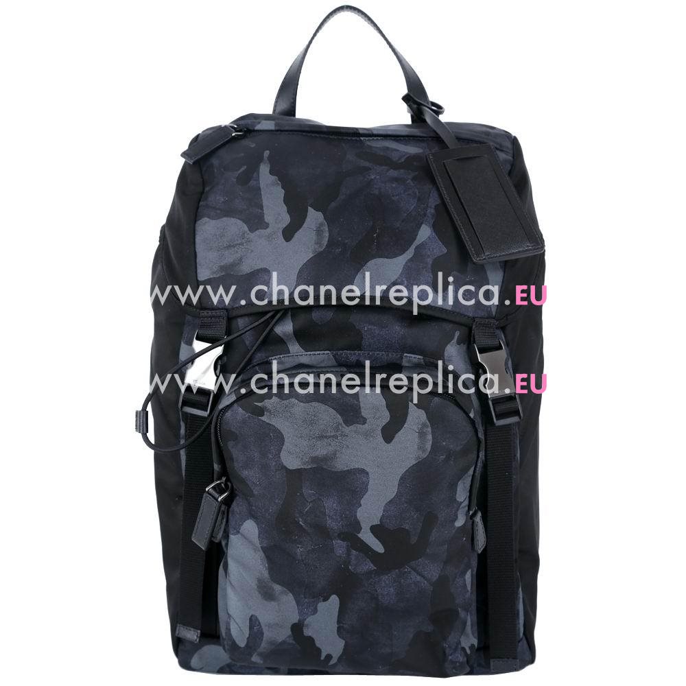 Prada Multifunction Camouflage Nylon Backpack Black Blue P7021602