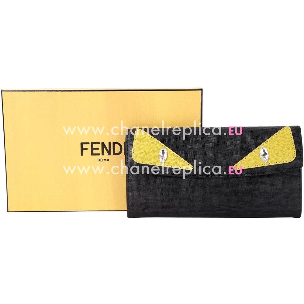 FENDI Monster Crayons Eye Cowhide Leather Wallets Black F1548716