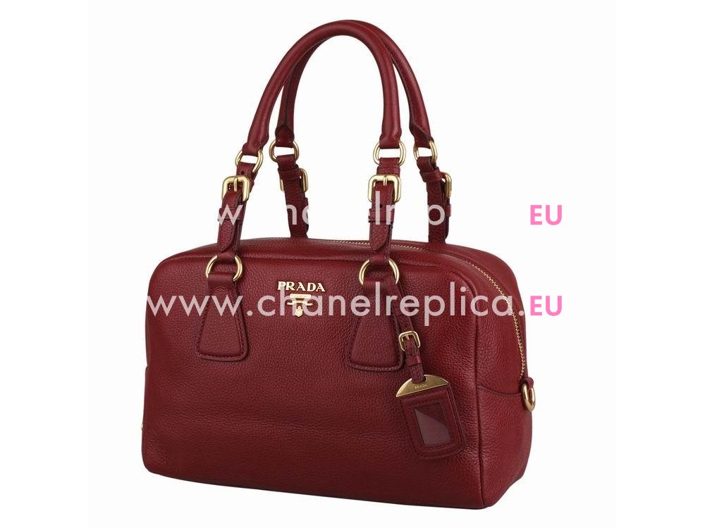 Prada Saffiano Calfskin Triangle Logo Boston Bag Dark Red BN59323