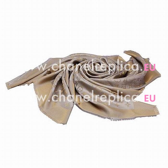Louis Vuitton Classic Mongram Silk Wool Shawl Beige M74121
