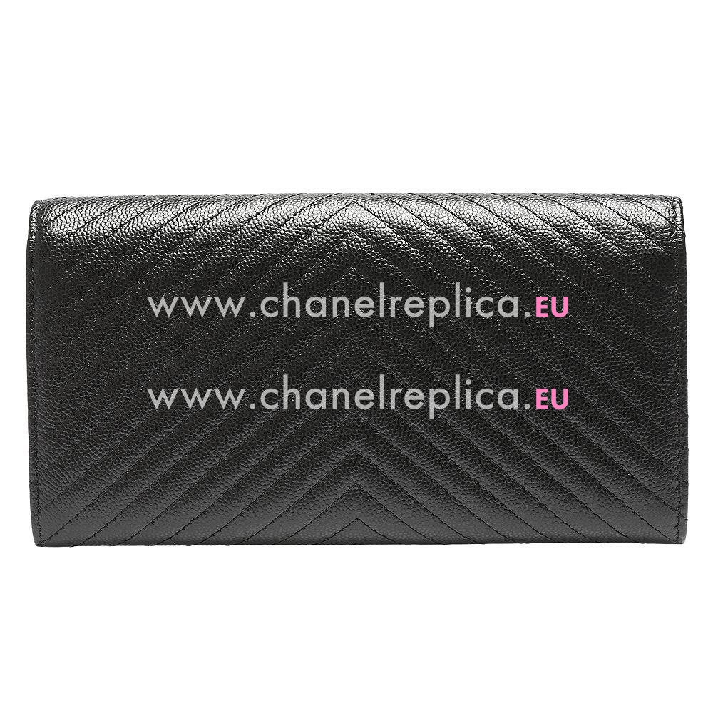 Chanel Caviar Cowhide Chevron Quilted Long Wallet Black A638637