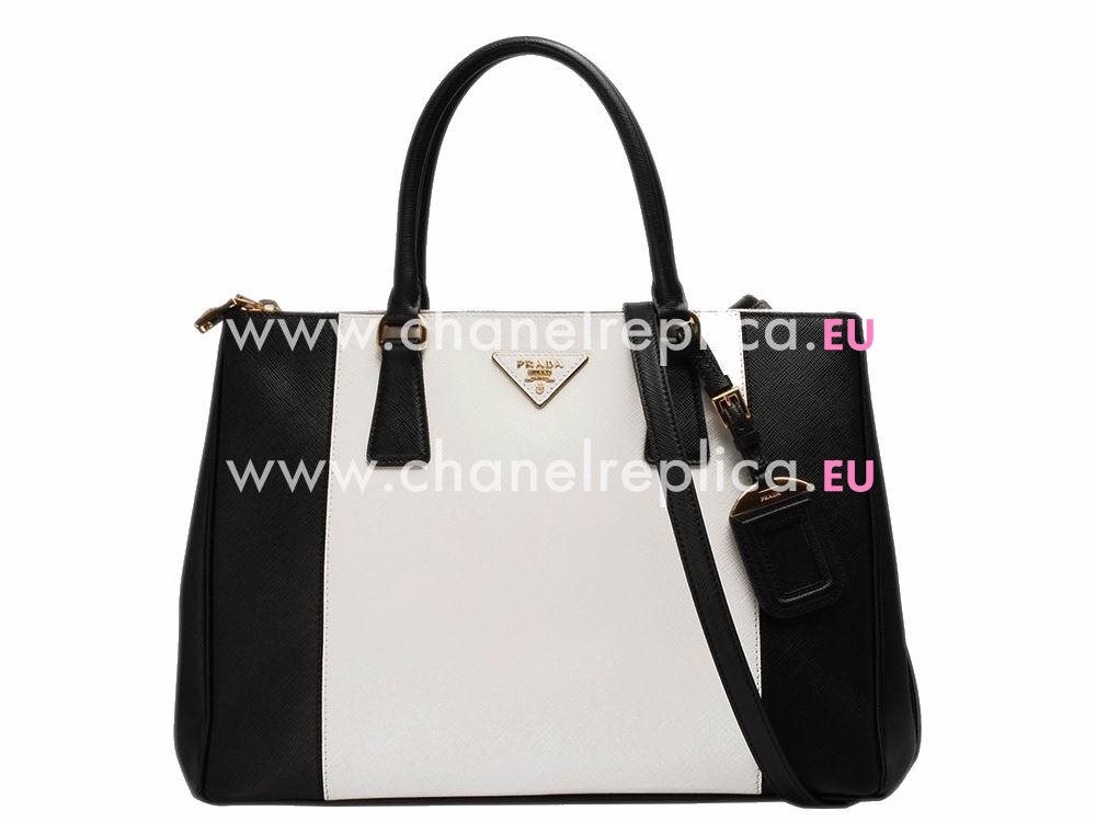 Prada Saffiano Cowhide Lady Large Shopping Tote Black/Wihte P536893