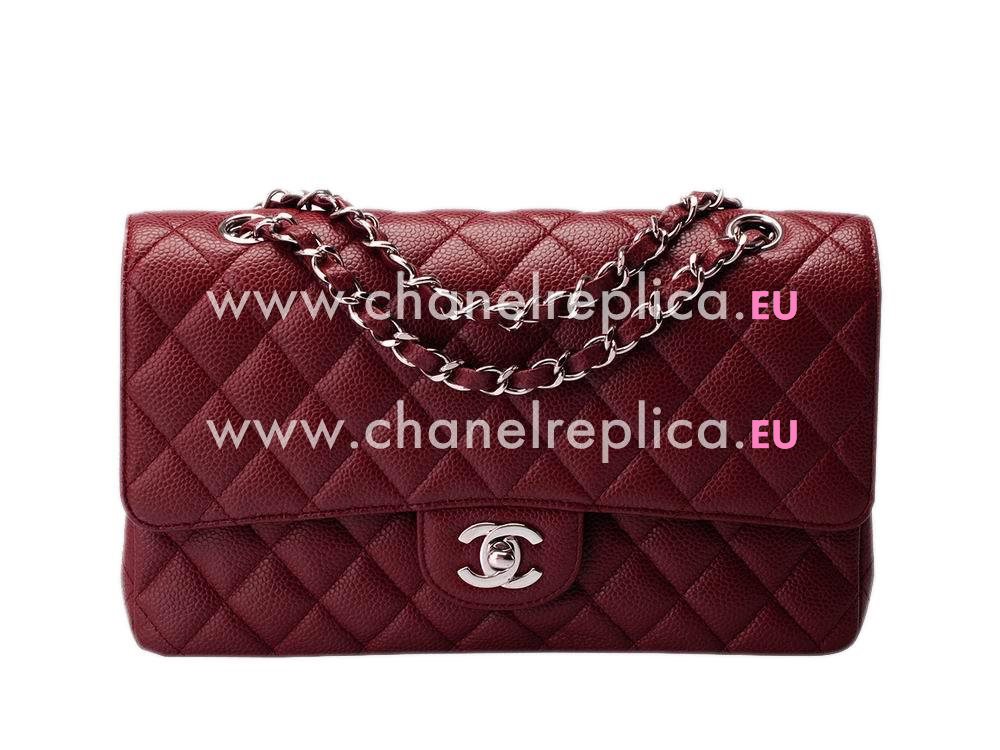 Chanel Caviar Medium Double Flap Bag Dark-Red(Silver) A01112DRS