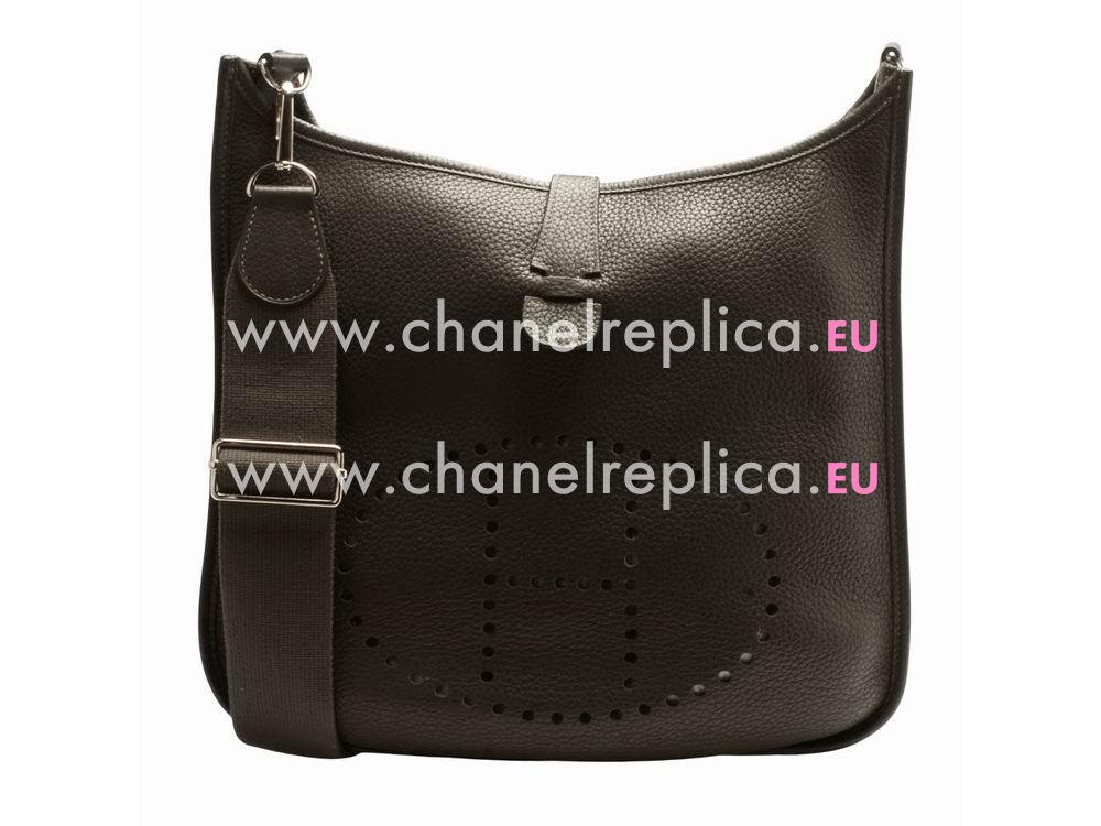 Hermes Evelyne Taurillon Clemence Brown Palladium Plated Hardware Shoulder Bag H056275CK8V
