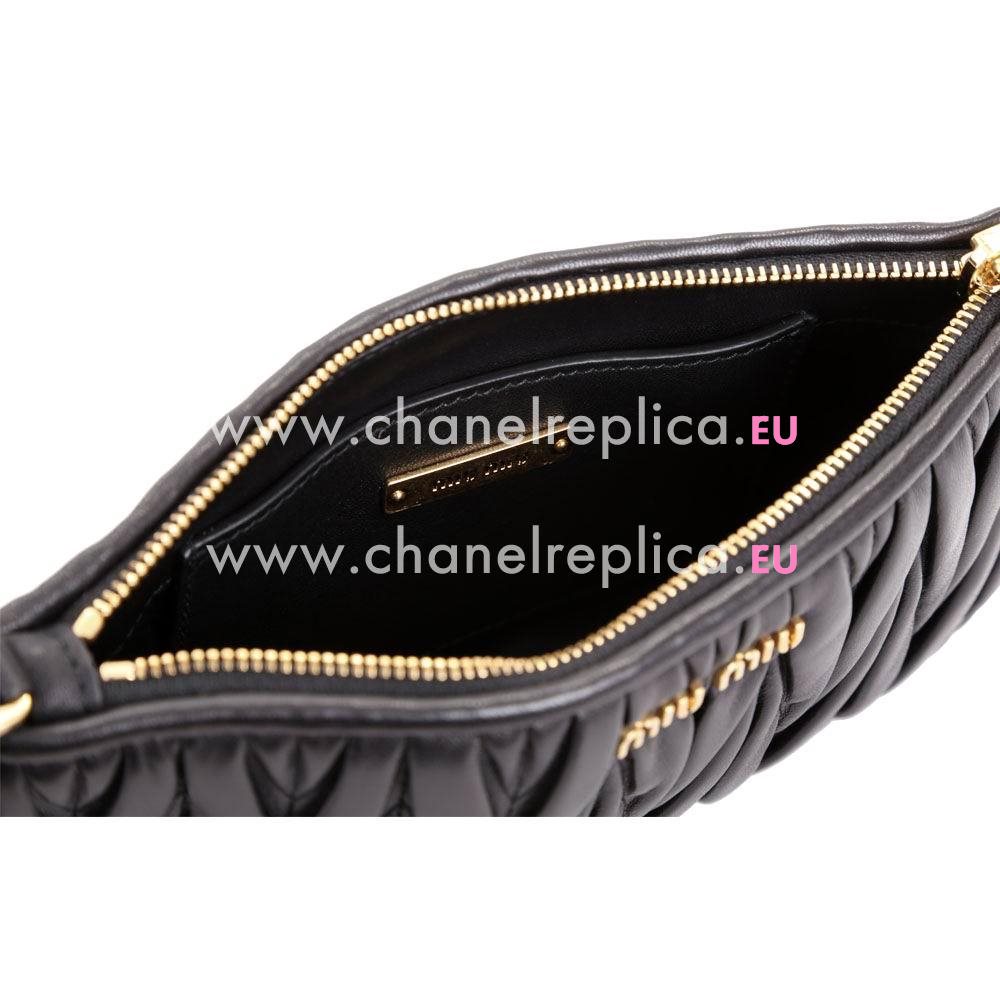 Miu Miu Matelass Wrinkle Crystal Chain Hand Bag In Black M7042605