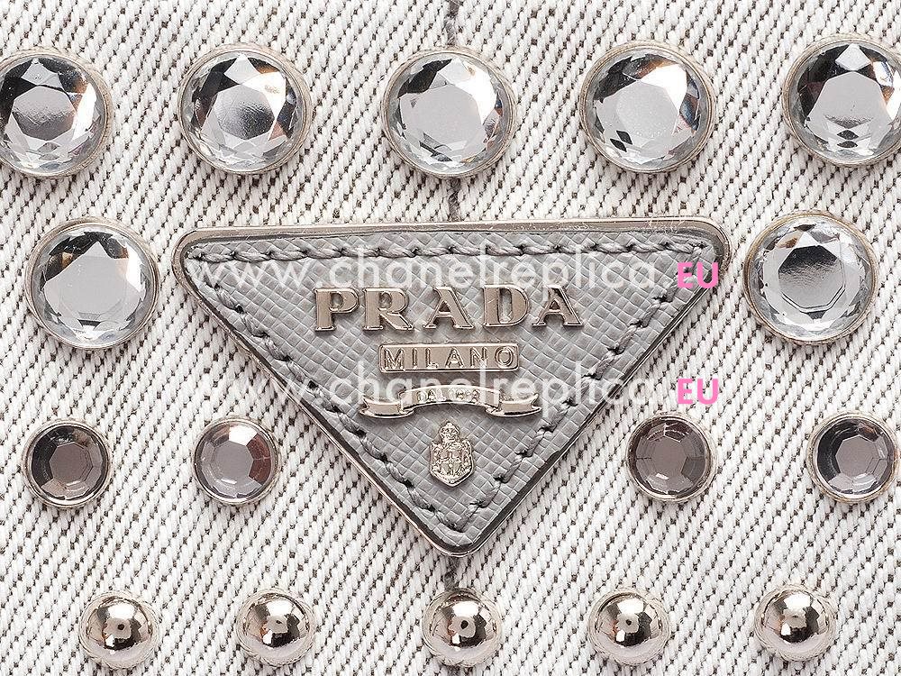 Prada Canapa Stampata Printing Logo Denim Canvas Bag Light Gray PR521217