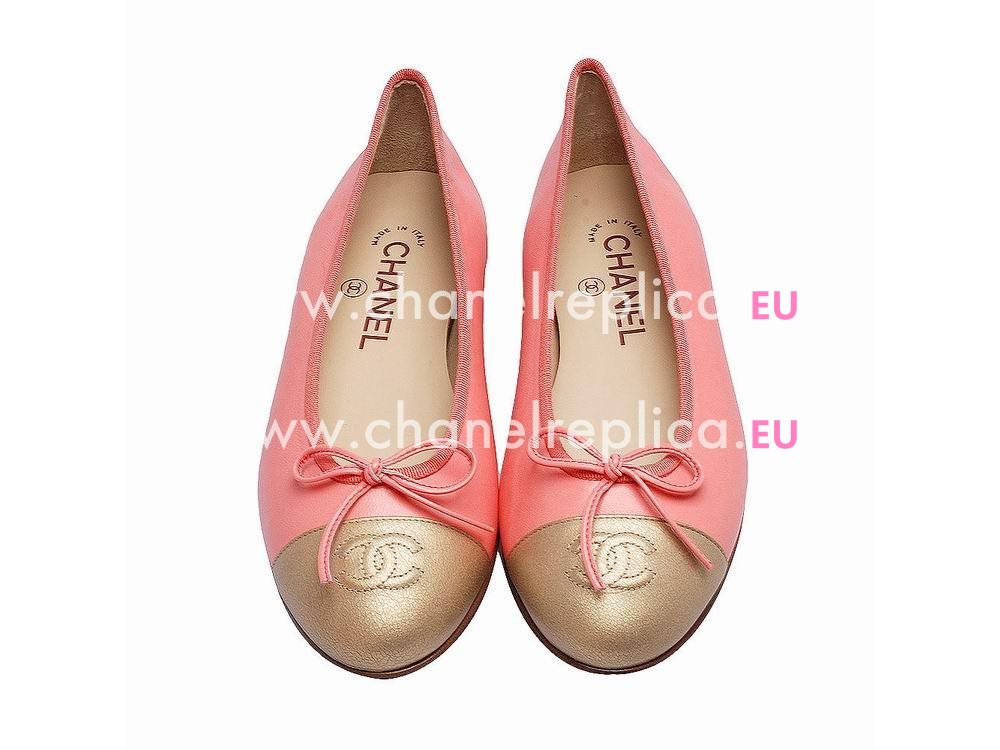 Chanel Double CC Lambskin Bowknot Shoes Peach Gold G56340