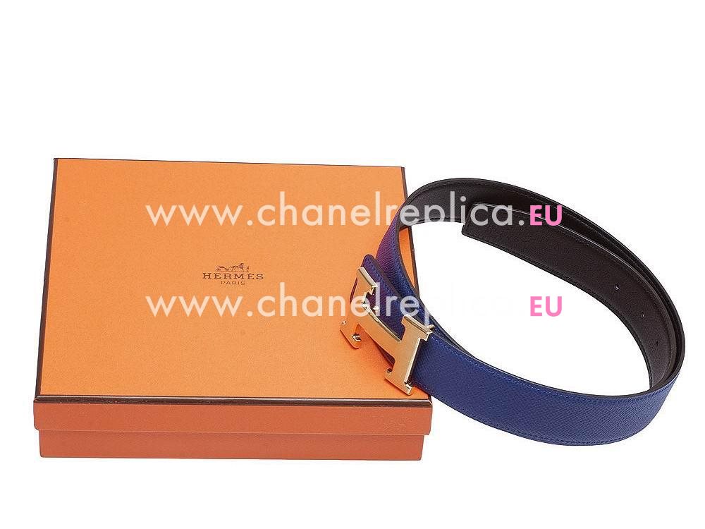 Hermes Gold H Buckle Sapphire Blue Epsom-Calfskin Two-sided Belt H596889