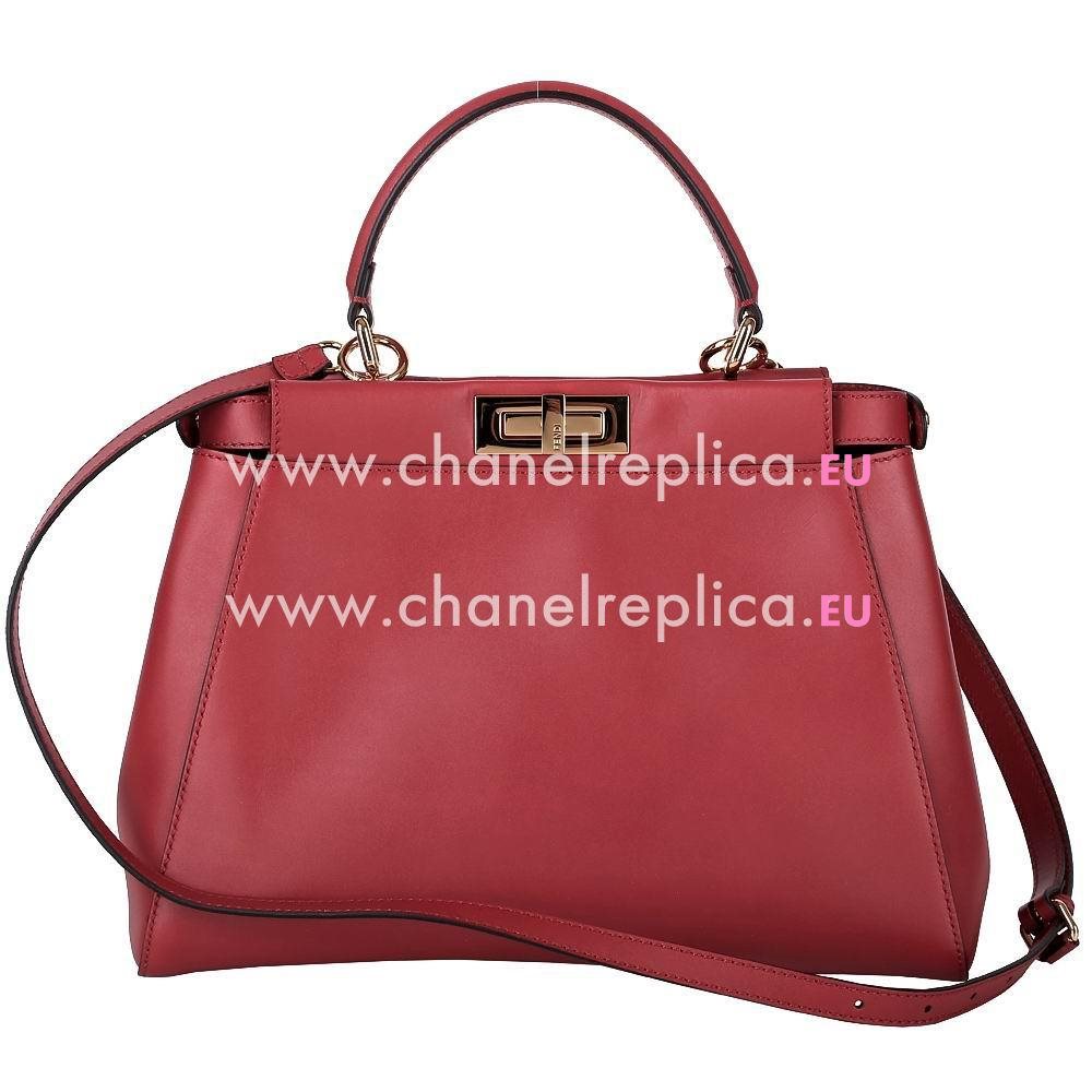 Fendi Classic Regular Peekaboo Calfskin Handle/Shoulder Bag Red F6120715