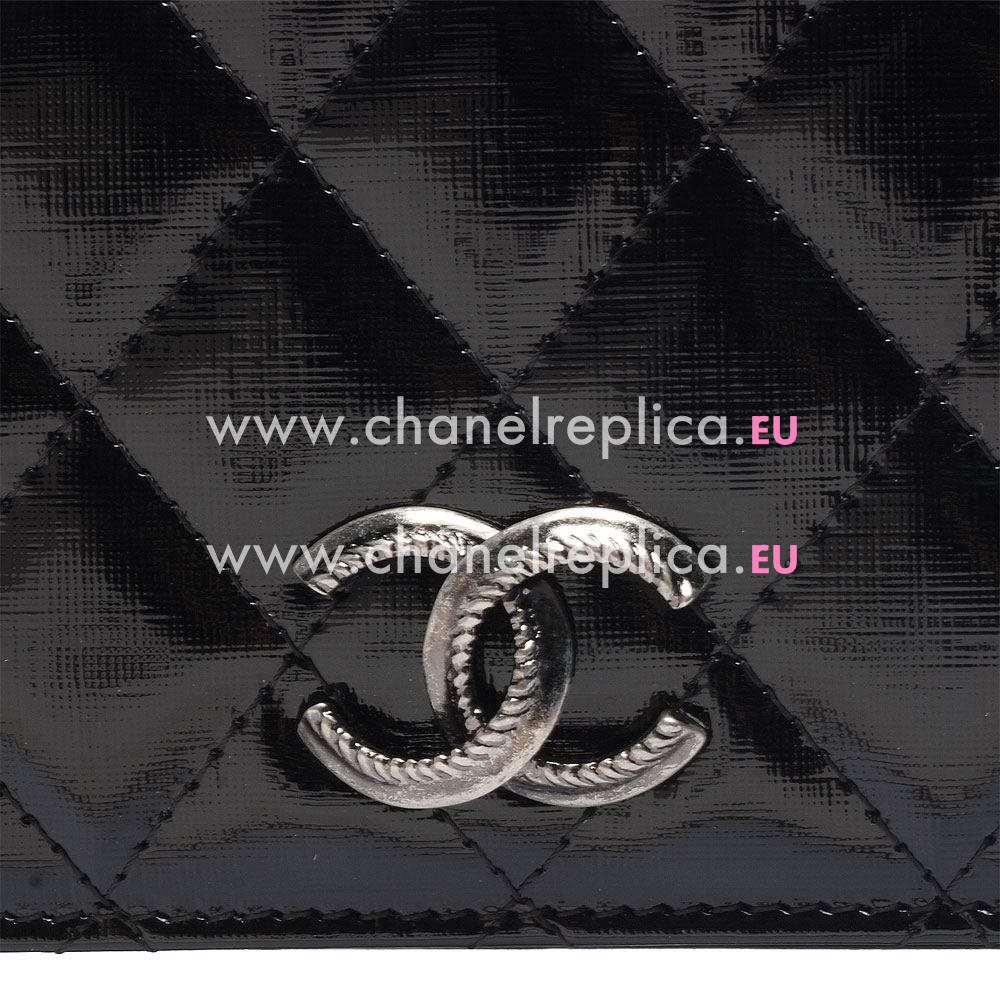 Chanel Patent Three-dimensional Relief Silver CC Long Wallet Black A957343