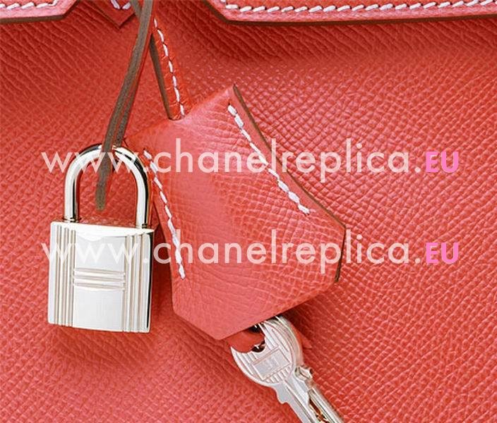 Hermes Birkin 35 Fjord Leather Bright Orange Silver Hardware Hand Sew H1035LJF