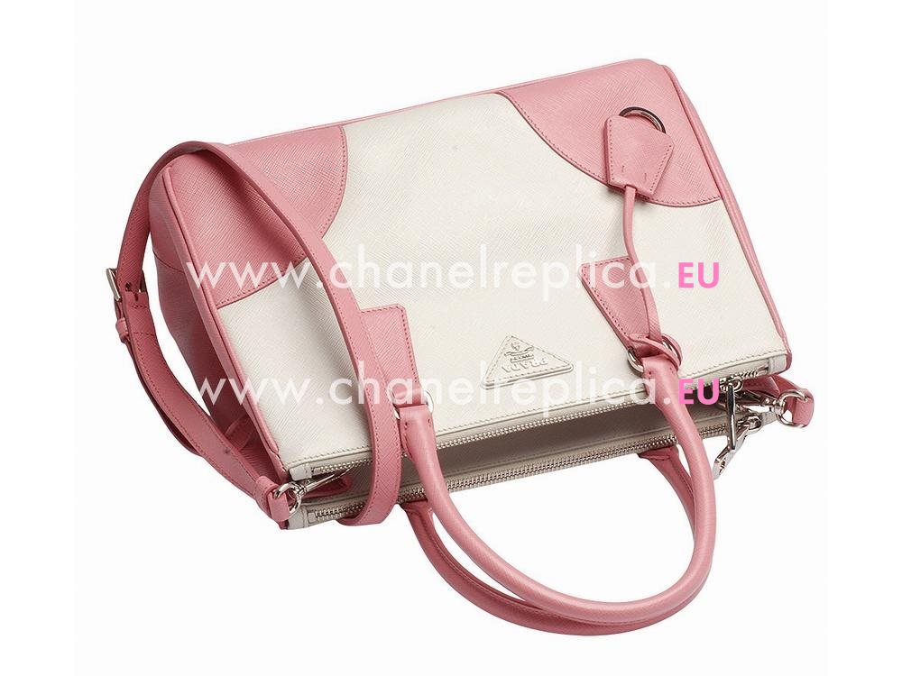 Prada Saffiano Lux Scratch Resistant Calfskin Handbag White/Pink P46697