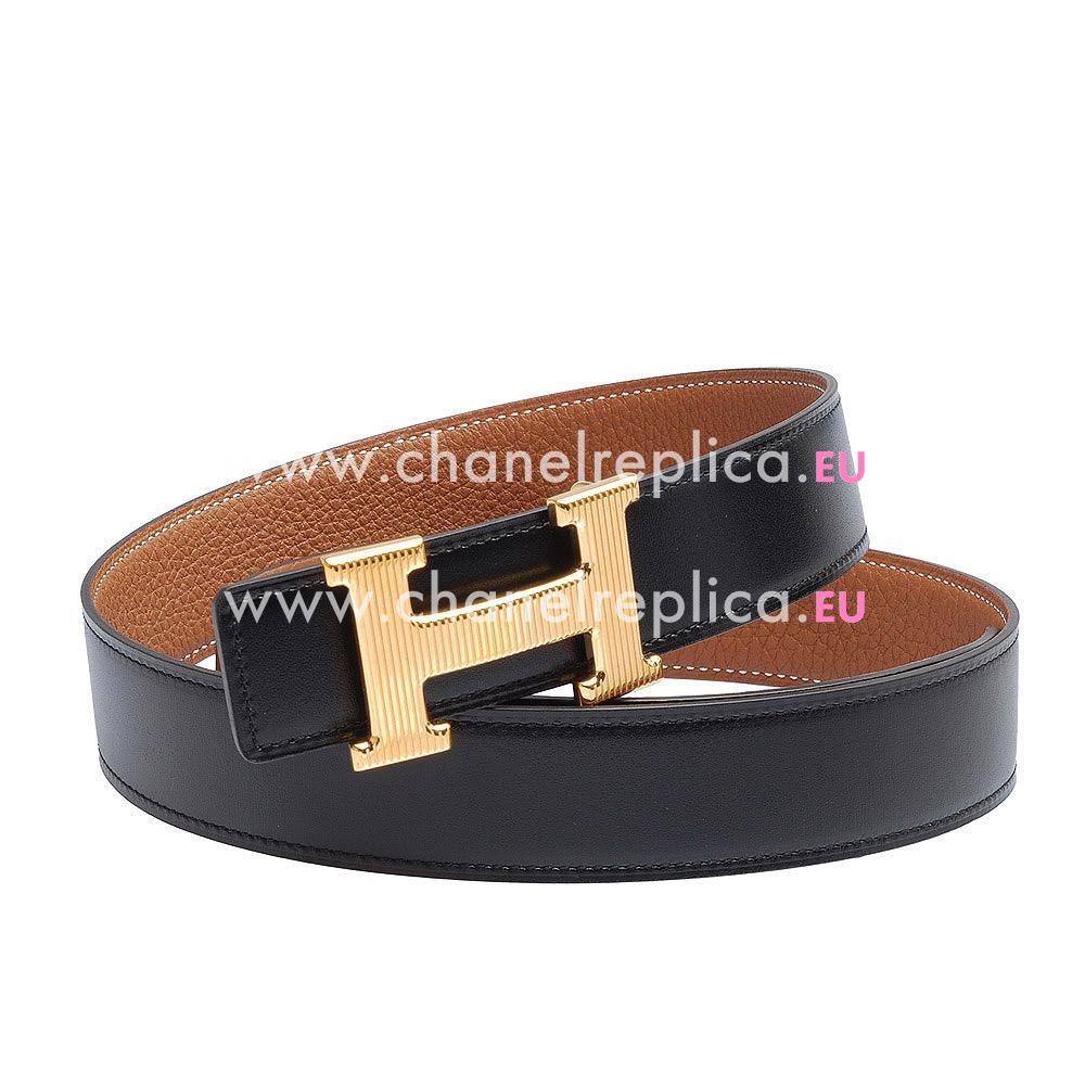 Hermes Gold H Buckle Gold-Black Swift-Togo Leather Two-sided Belt H55N49