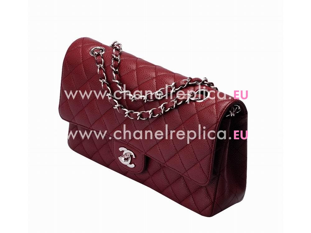 Chanel Caviar Medium Double Flap Bag Dark-Red(Silver) A01112DRS