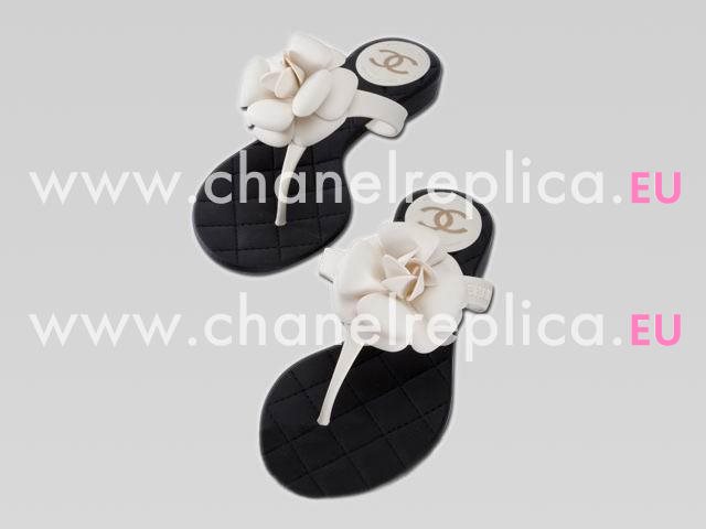 Chanel Double C Camellia Flip-Flops Sandal In White&Black 270649