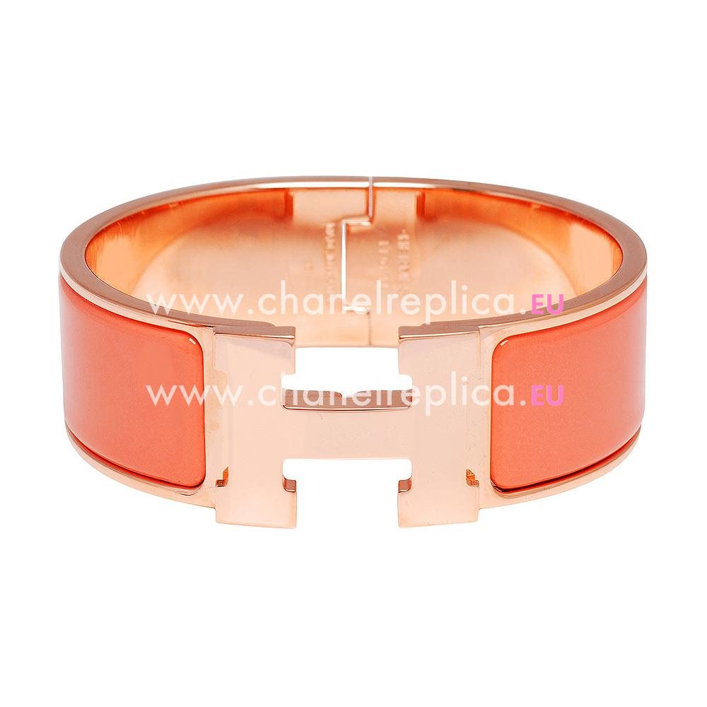 Hermes Medium Enamelled Click H Logo Bracelet Rose Gold/ Pink HE52595