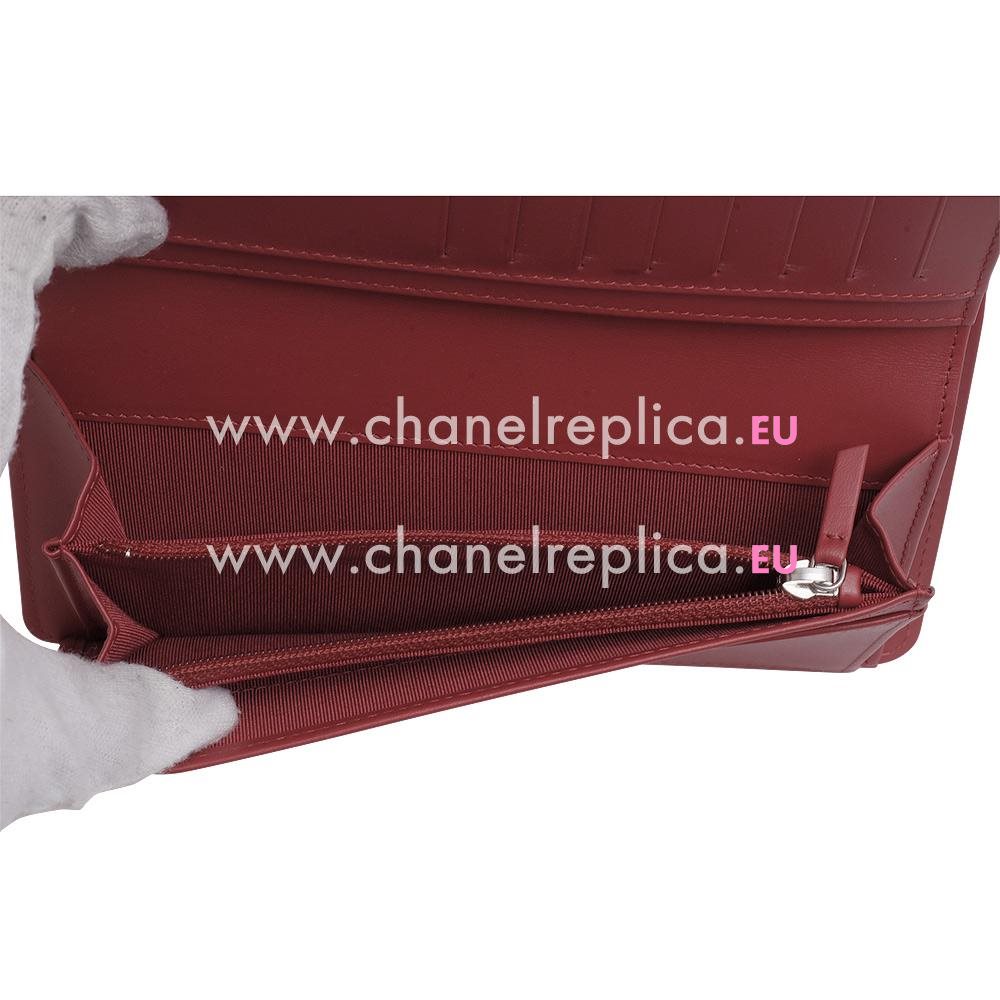 Chanel Caviar Silver CC Long Wallet In Red C56564
