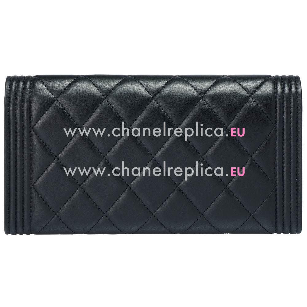 Chanel Lambskin Anti-gold Lock 3Layers Boy Long Wallet Dark Blue C688033