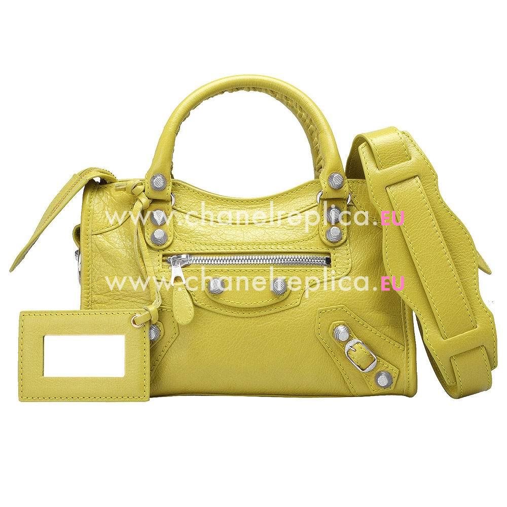 Balenciage City Lambskin Silvery hardware Classic Mini Bag Lemon Yellow B2055052