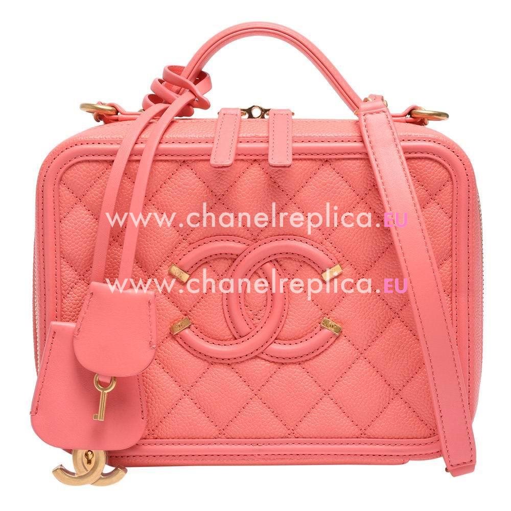 CHANEL CC Logo Gabrielle Caviar Calfskin Vanity Case Peach Pink C7042206
