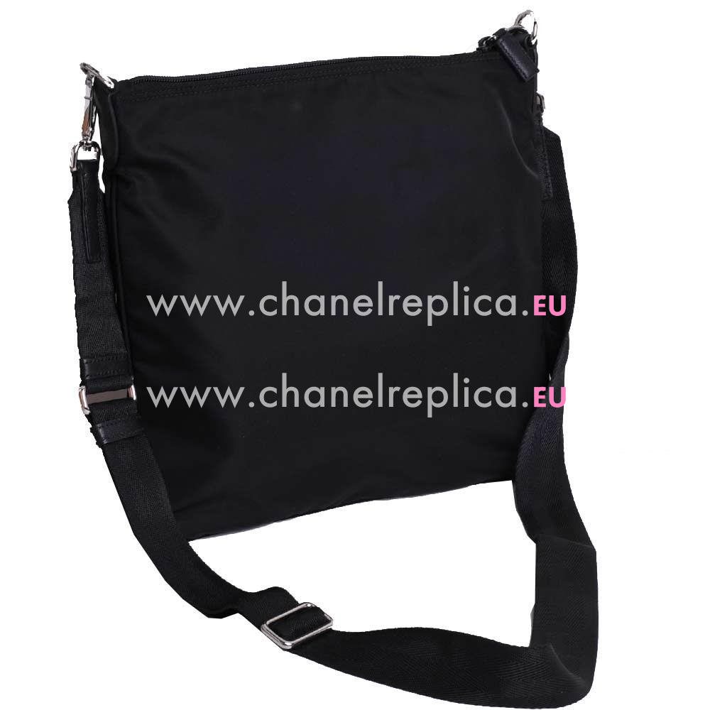 Prada Classic Triangle Logo Cowskin Nylon Message Bag Black P7021607