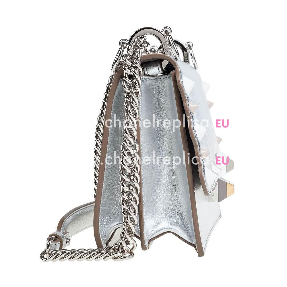 Fendi Kan I Calfskin Silvery Chain shoulder Bag Silvery F7071908