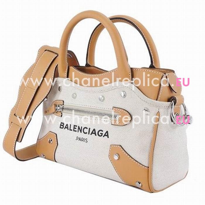 Balenciaga Navy Canvas Mini Bag Beige Camel B6112207