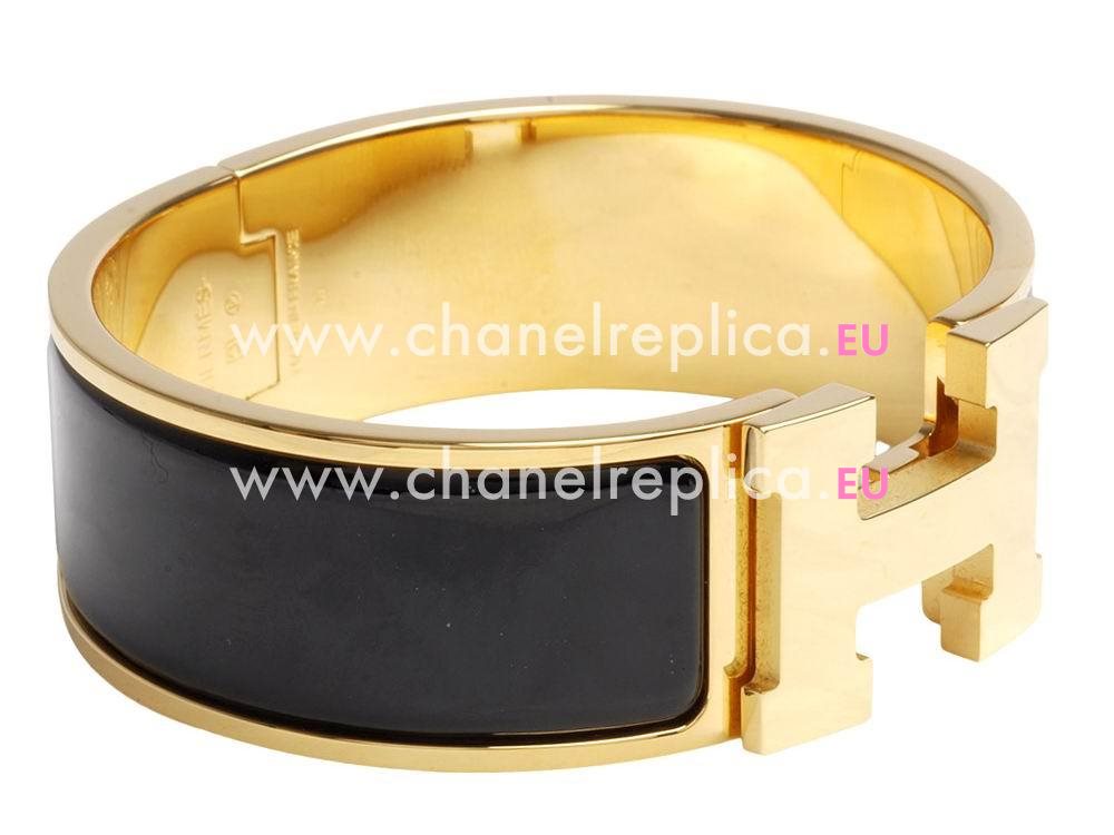 Hermes Medium Click H Logo Enamelled Bracelet Gold/Black HE58480