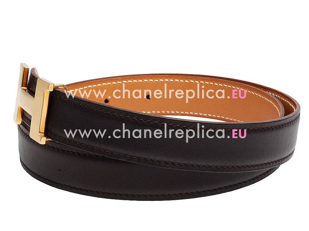 Hermes Gold H Buckle Coffee-Light Brown Calfskin Two-sided Belt H688315