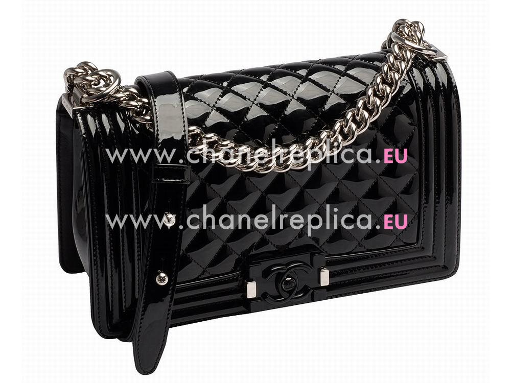 Chanel Patent Lambskin Boy Chain Silver hardware Black A58644