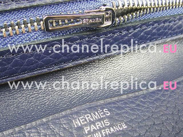 Hermes Dogon Clemence Leather Wallet Deep Blue H0005D