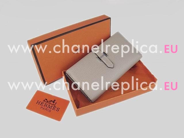 Hermes Dogon Clemence Leather Wallet In Gray H0005C