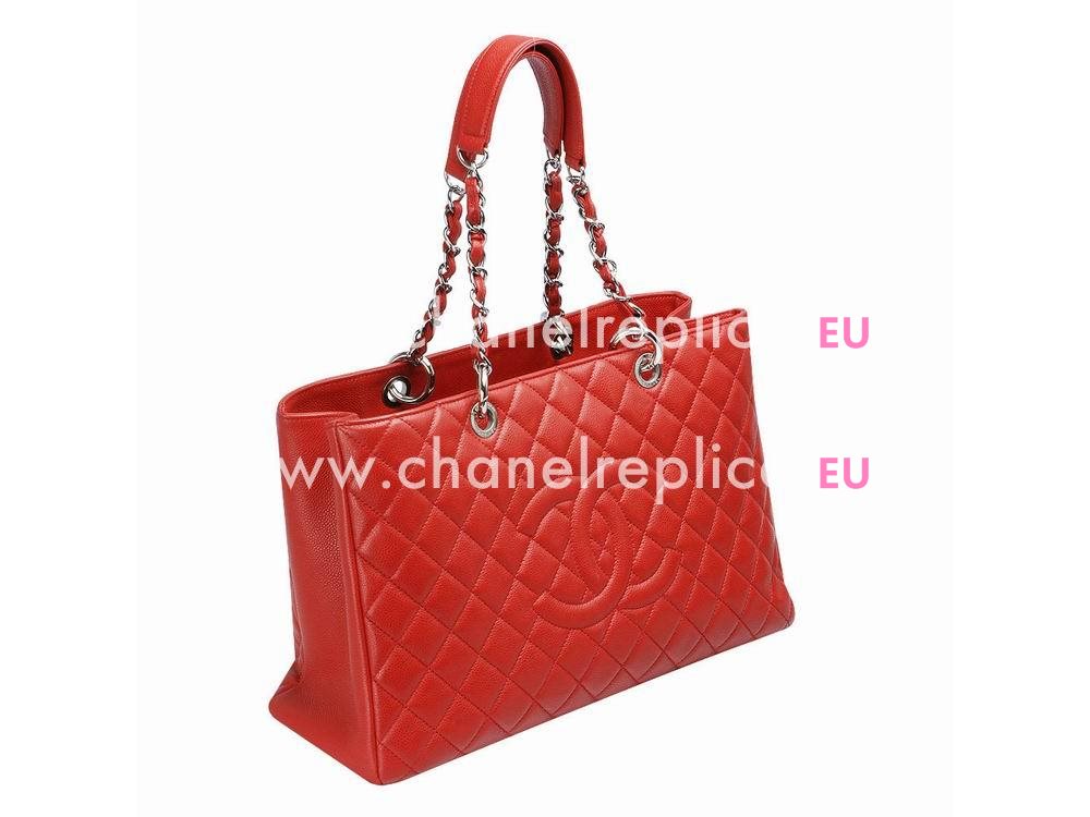 CHANEL Caviar Large Grand Shopper Tote Bag Red(Silver) A548285