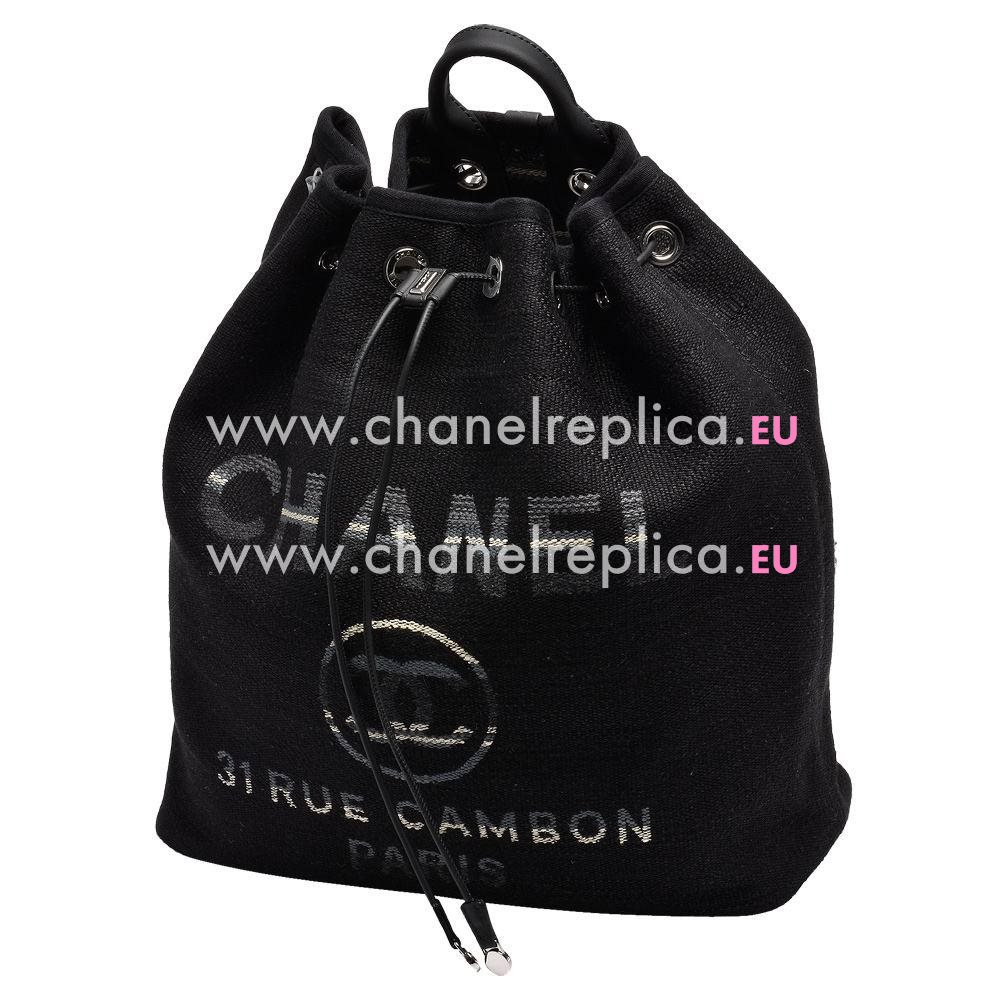 Chanel Deauville CC Logo Denim Canvas Silver Chain Backpack Black A585607