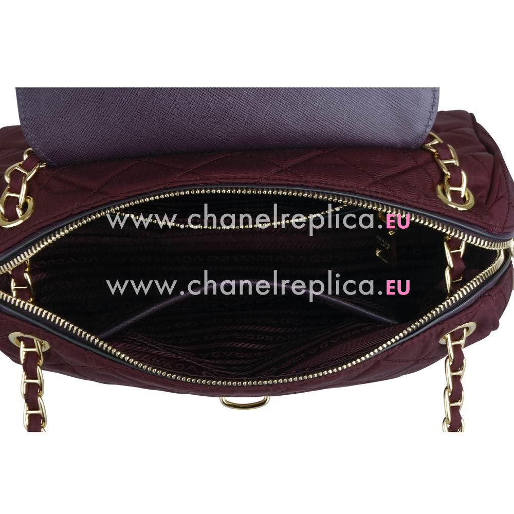 Prada Teaauto Saffiano Rhombic Nylon Chain Shoulder Bag Burgundy PR465545