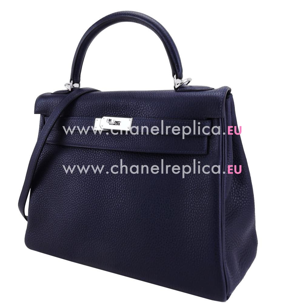 Hermes Kelly 32cm Deep Blue Clemence Leather Palladium Hardware Handbag HK1032LBU