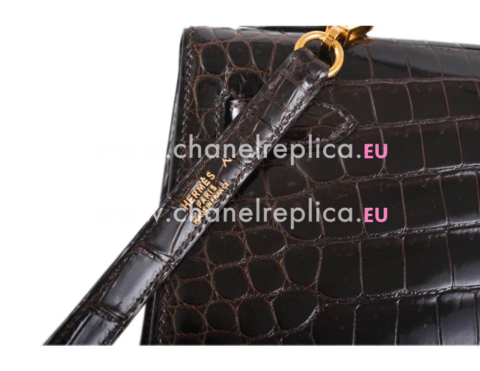 Hermes Kelly 32cm Ebene Black Porosus Crocodile Gold Hardware Handbag HK1032EYP