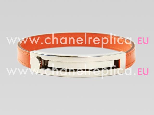 Hermes Matt Silver&Leather Bracelet In Orange HB2098
