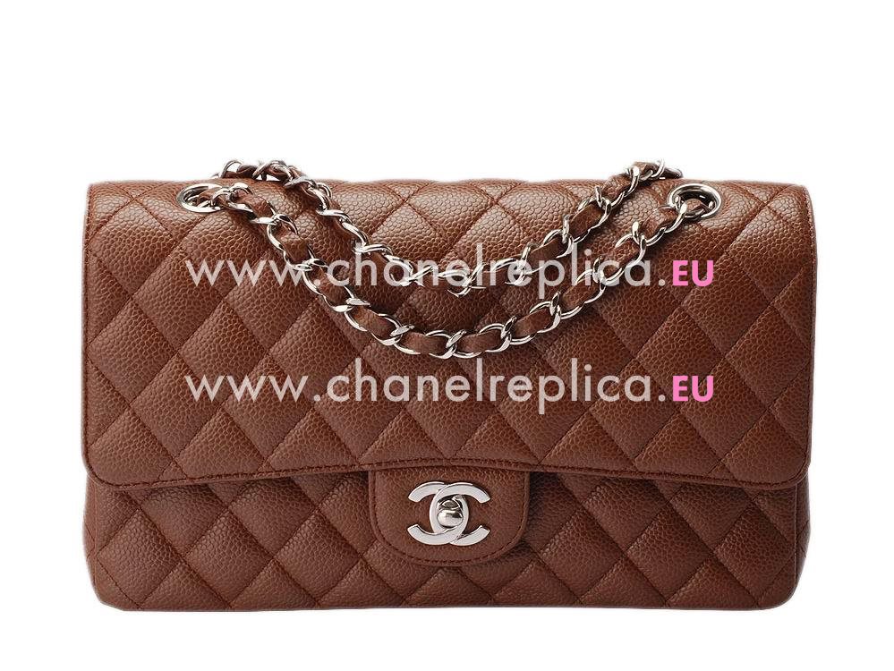 Chanel Caviar Medium Size Double Flap Bag Coffee(Silver) A01112CS