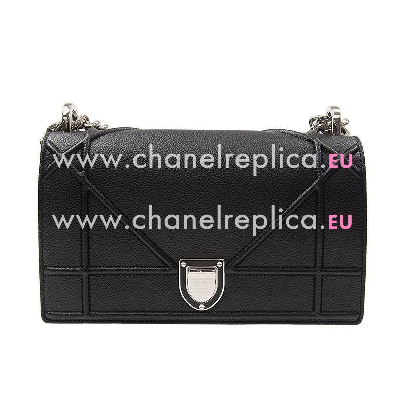 Christian Dior Small Diorama Bag Grain Cowhide Black Silver-tone Lock M0421PVRG900