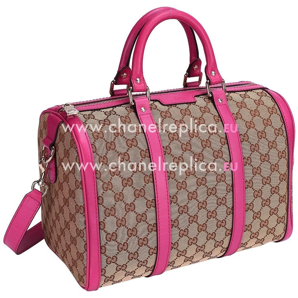 Gucci Vintage Web Peach Red Cowhide GG Fabric Boston Bag G505527