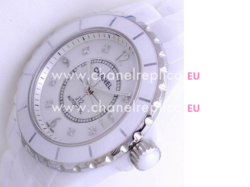 Chanel J12 White Ceramic 38mm Automatic MOP Diamond Dial Watch H2423