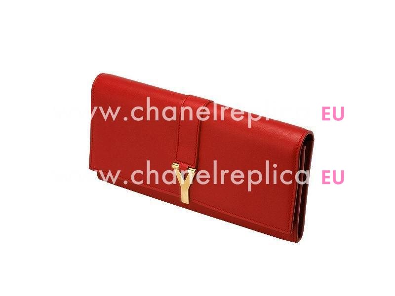 YSL Chye Leather Clutch Y Calfskin Wallets In Red YSL5184601