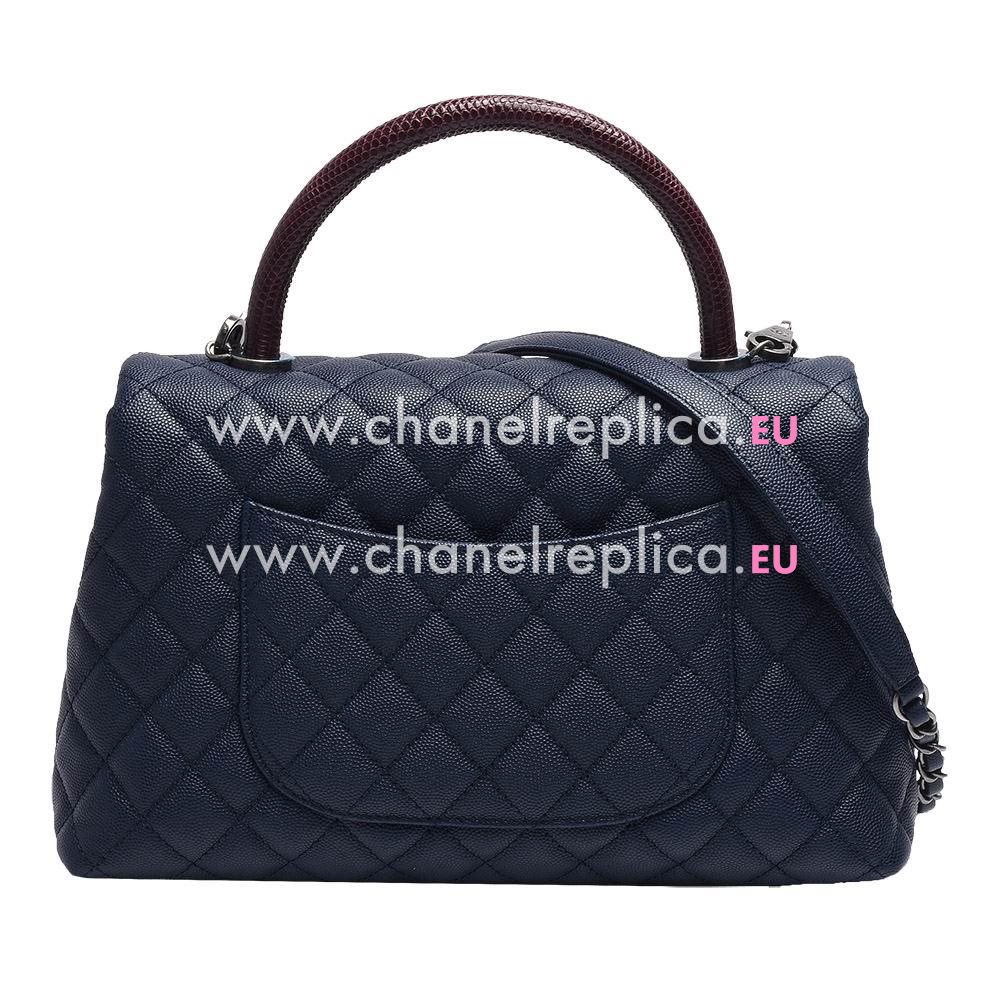 CHANEL Coco Anti-Silvery Hardware Rhombic Caviar Calfskin Bag Blue/Dark Red A789E45