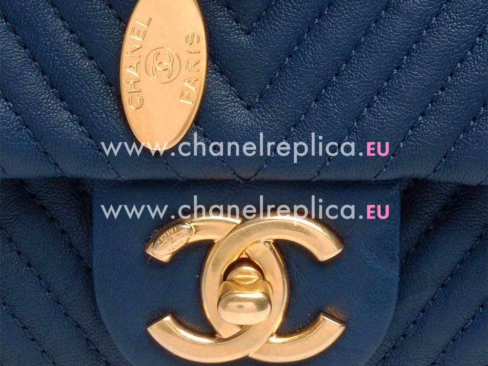 Chanel Calfskin Herringbone Mini Coco Flap Bag (Deep Blue) A704573